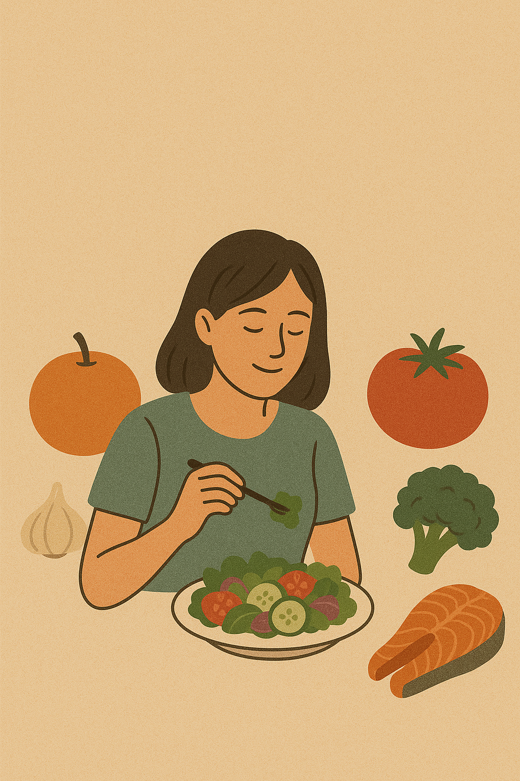 uma mulher a comer comida saudável